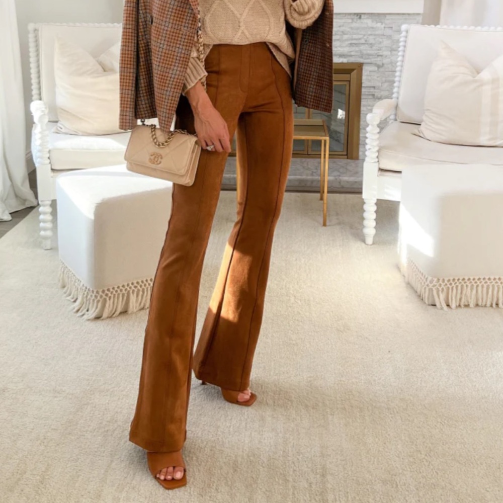 Spanx Faux Suede Flare Pants in Rich Caramel